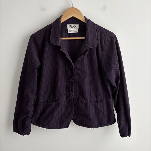 Flax Jacket Womens Small Purple Cotton Corduroy Button Up Blazer Jacket Pockets - Picture 1 of 7
